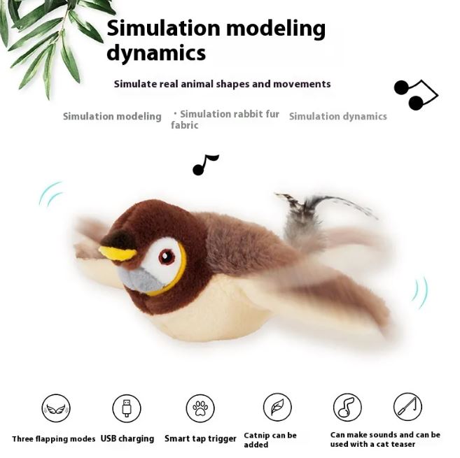 Flapping Bird Cat Toy 🐦🐱 | Interactive Electric Moving Bird Feather Toy for Indoor Cats