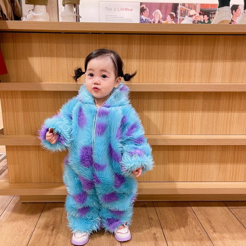 Monsters Inc Baby Jumpsuit 🐾✨ | Hooded Zip-Up Romper for Newborns & Infants